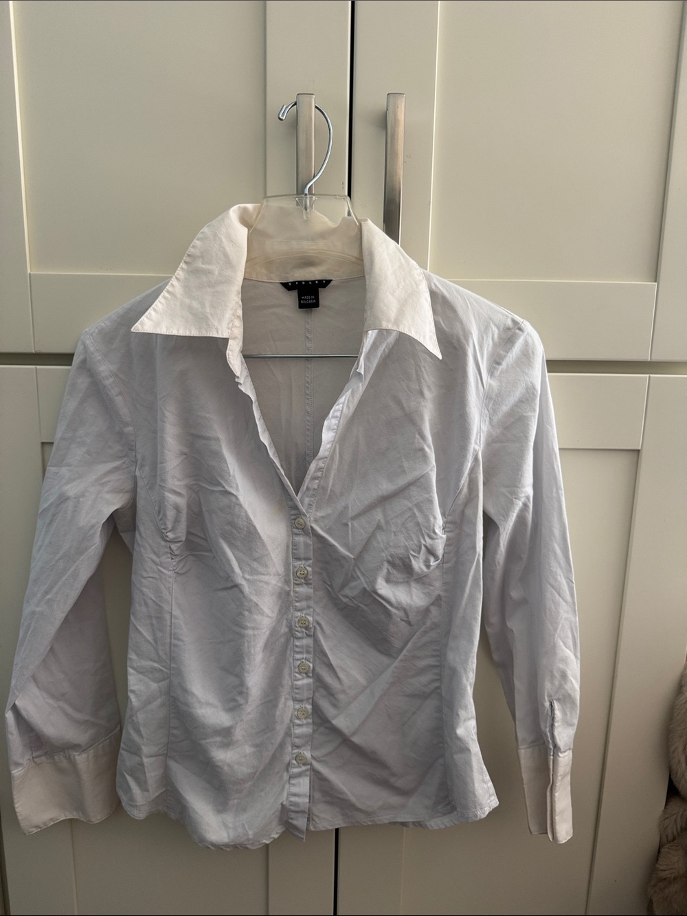 Sisley White Collared Shirt with Subtle Stripe Detail - Picture 1 of 4